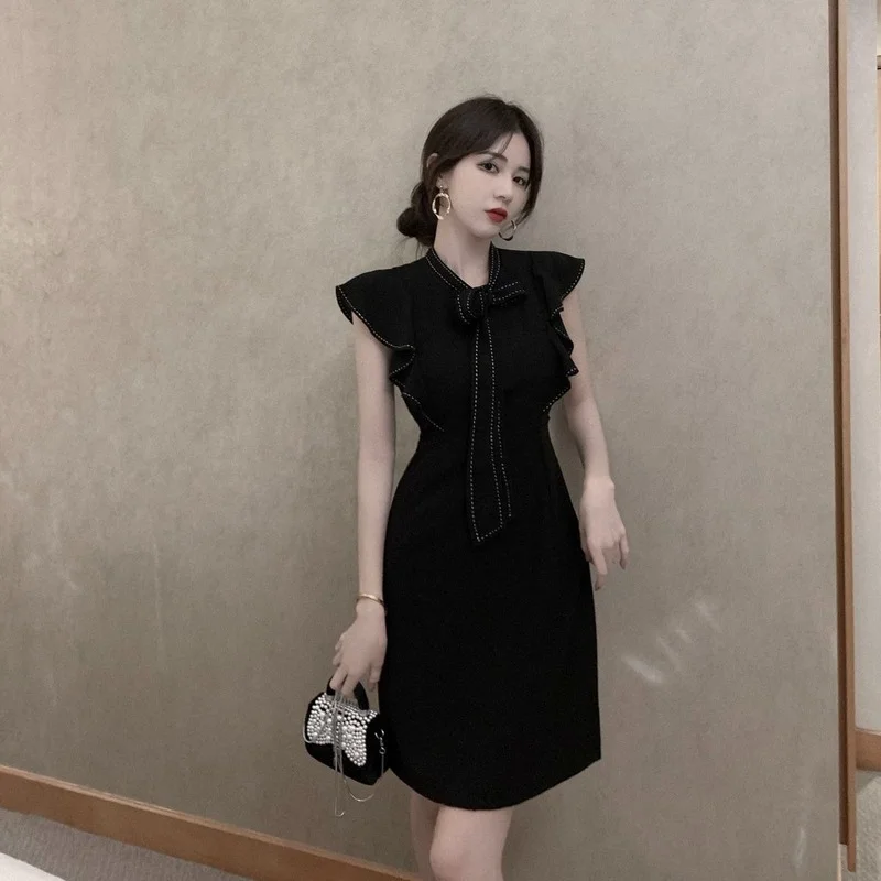 Black Ruffles A-line Dresses Women Summer Style Bow Korean Female Clothes Butterfly Sleeve Elegant Dress Fashion Ladies New
Black Ruffles A-line Dresses Women Summer Style Bow Korean Female Clothes Butterfly Sleeve Elegant Dress Fashion Ladies New
