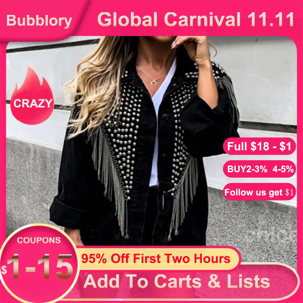 Women Jackets Tassel Rivet Spring Autumn Denim Jacket Dark Casual Black Outwear Streetwear Punk Fashion Jeans Coat 2020 New
Women Jackets Tassel Rivet Spring Autumn Denim Jacket Dark Casual Black Outwear Streetwear Punk Fashion Jeans Coat 2020 New