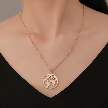 Korean Version of World Map Necklace Temperament Personality Male Female Couple Pendant Fashion Simple Single Layer Neck Chain