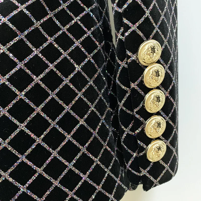 High Street 2021 Designer Blazer Women Metal Lion Buttons Double Breasted Classic Formal Blazer Ladies Velvet Jacket Coat Suits 
High Street 2021 Designer Blazer Women Metal Lion Buttons Double Breasted Classic Formal Blazer Ladies Velvet Jacket Coat Suits