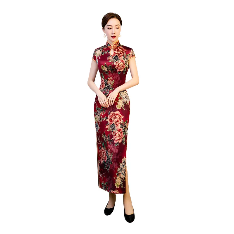 Sexy Print Flower Chinese Party Prom Dress Satin Lady High Split Qipao Elegant Mandarin Collar Vintage Cheongsam Vestidos 
Sexy Print Flower Chinese Party Prom Dress Satin Lady High Split Qipao Elegant Mandarin Collar Vintage Cheongsam Vestidos