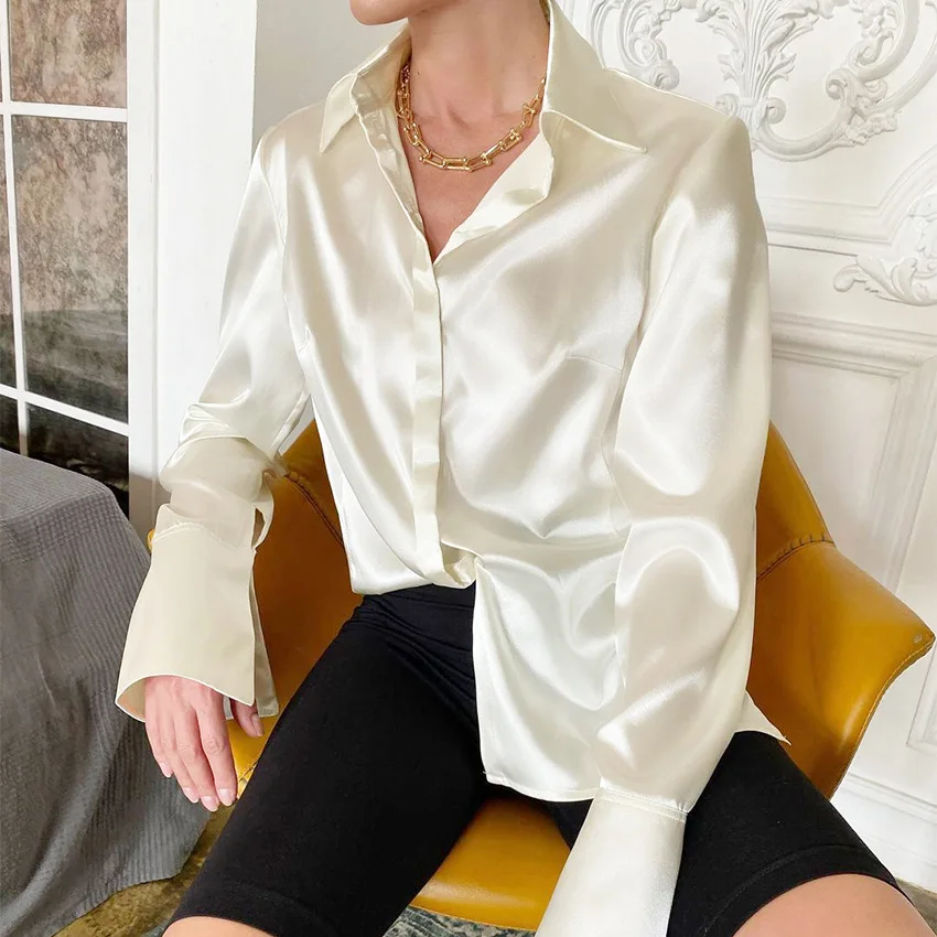 Spring 2022 Fashion Silk Satin Shirt Vintage Blouse Women White Lady Long Sleeves Female Loose Street Shirts Office Lady
Spring 2022 Fashion Silk Satin Shirt Vintage Blouse Women White Lady Long Sleeves Female Loose Street Shirts Office Lady