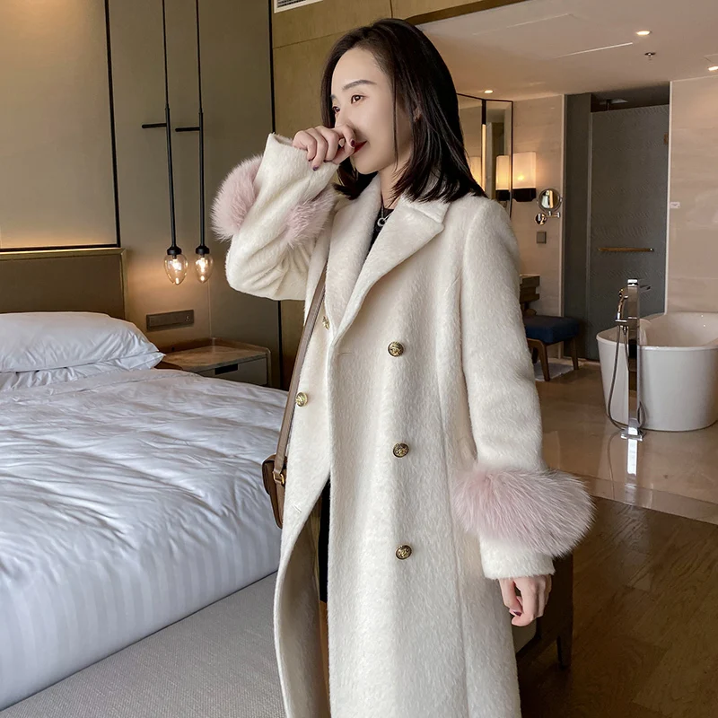 Зимнее женское элегантное длинное шерстяное пальто женская Корейская шерстяная