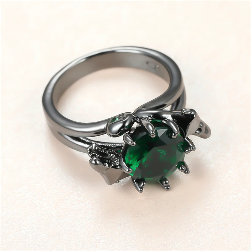 Trendy Male Female Green Round Crystal Ring Vintage 14KT Black Gold Wedding Rings For Women Men Punk Snake Head Engagement Ring
Trendy Male Female Green Round Crystal Ring Vintage 14KT Black Gold Wedding Rings For Women Men Punk Snake Head Engagement Ring