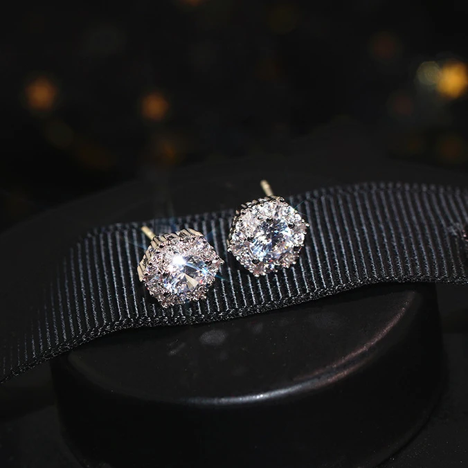 Luxury Female Crystal White Zircon Stud Earrings Simple Silver Color Hexagon Earrings For Women Vintage Double 
Luxury Female Crystal White Zircon Stud Earrings Simple Silver Color Hexagon Earrings For Women Vintage Double
