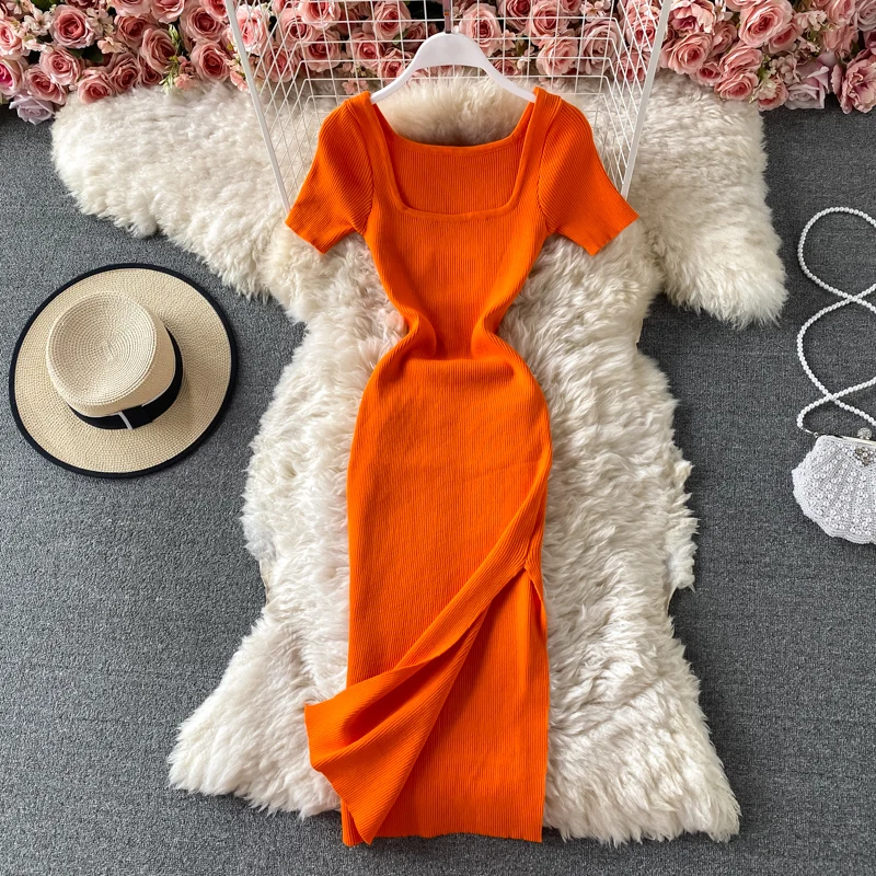 Slit slim little black dress women 2021 summer new knitted square neck dress Casual Sheath female design sense mid-length dress
Slit slim little black dress women 2021 summer new knitted square neck dress Casual Sheath female design sense mid-length dress