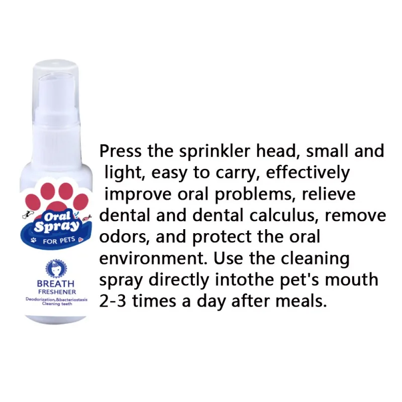 30ml Pet Breath Freshener Spray Non-toxic Dog Teeth Cleaner Fresh Breath Mouthwash Prevent Illness For Tartar Clean
30ml Pet Breath Freshener Spray Non-toxic Dog Teeth Cleaner Fresh Breath Mouthwash Prevent Illness For Tartar Clean