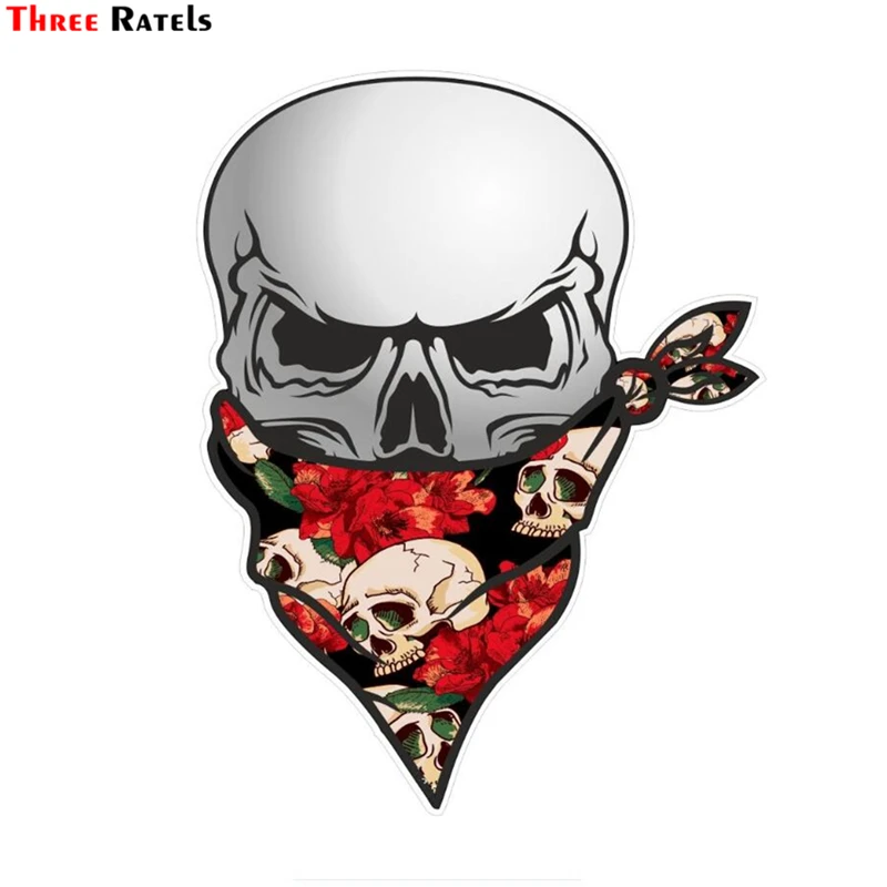 

3D Готический Байкерский пиратский череп Three Ratels FC94 с лицом Бандана и тату стиль череп и розы внешняя Виниловая наклейка для автомобиля