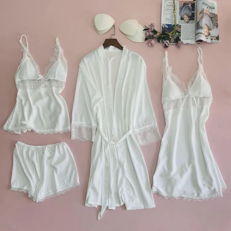 White Women 5PCS Robe Set Sleepwear Sexy Lady Lace Rayon Summer Nightgown Intimate Lingerie Kimono Bathrobe Gown Nightwear
White Women 5PCS Robe Set Sleepwear Sexy Lady Lace Rayon Summer Nightgown Intimate Lingerie Kimono Bathrobe Gown Nightwear