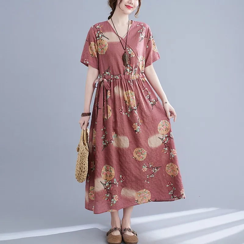 Women Cotton Linen Casual Dress New Arrival 2021 Summer Chinese Style Vintage V-neck Print Loose Female Casual Dresses S3969
Women Cotton Linen Casual Dress New Arrival 2021 Summer Chinese Style Vintage V-neck Print Loose Female Casual Dresses S3969