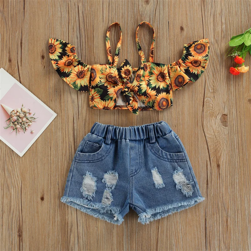 Комплект из 2 предметов детский летний наряд с принтом в виде подсолнухов на бретелях с открытыми плечами, футболка с коротким рукавом из хл...
Комплект из 2 предметов детский летний наряд с принтом в виде подсолнухов на бретелях с открытыми плечами, футболка с коротким рукавом из хл...