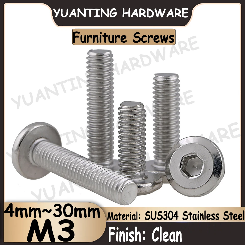 Винты мебельные из нержавеющей стали SUS304, 10-50 шт., M3x4-30 мм, с круглой головкой и фаской, шестигранные, для дерева
Винты мебельные из нержавеющей стали SUS304, 10-50 шт., M3x4-30 мм, с круглой головкой и фаской, шестигранные, для дерева