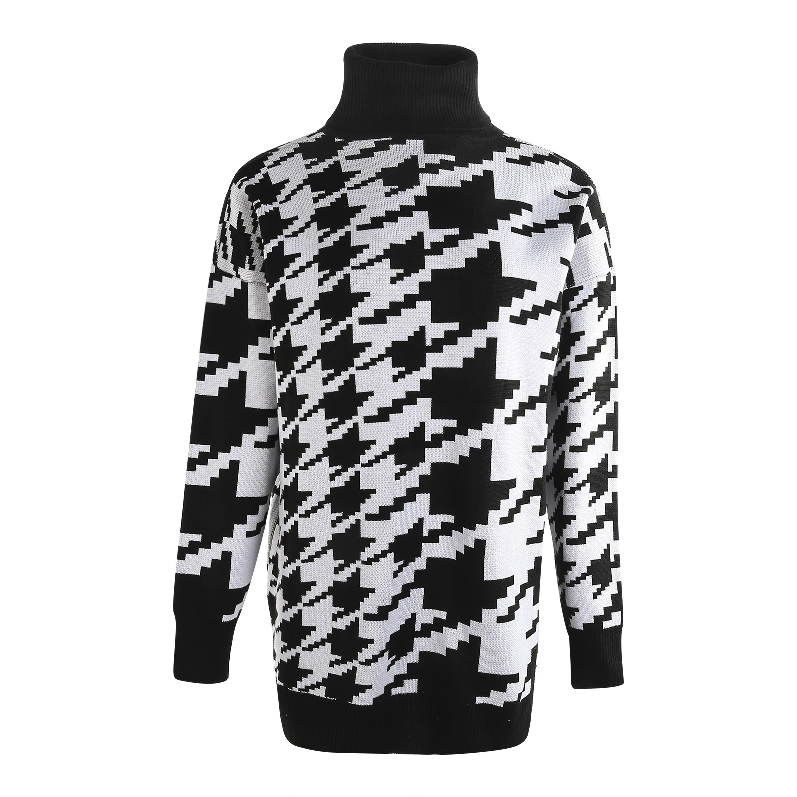 Women Vintage Knit Sweater, Adults Loose Houndstooth Pattern Long Sleeve High Collar Pullover 2021 New Arrival
Women Vintage Knit Sweater, Adults Loose Houndstooth Pattern Long Sleeve High Collar Pullover 2021 New Arrival