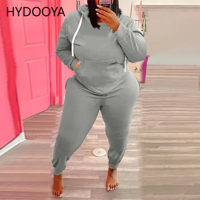 

Plus Size 2 Two Piece Sets Women Clothing Full Sleeve Hooded Hoodie+sporty Jogger Sweatpant Casual Outfit Dropshipping Wholesale