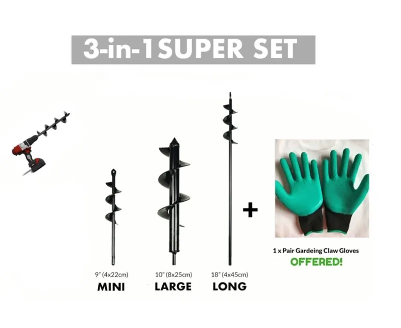 3pcs Garden Auger Spiral Drill Bit Flower Planter Bulb Shaft Auger Yard Gardening Earth Drill Planting Hole Digger Tool