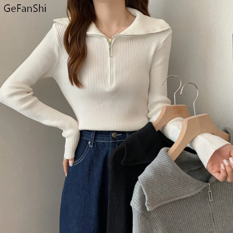 Woman Sweaters Autumn Winter Zipper Turn-down Collar Knitted Top Sweater Women Clothing Sexy Bastic Pullover Sweater Black
Woman Sweaters Autumn Winter Zipper Turn-down Collar Knitted Top Sweater Women Clothing Sexy Bastic Pullover Sweater Black