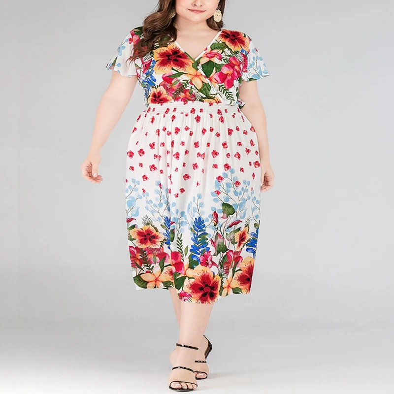 Summer new large size dress 5XL-8XL bust 136CM women's positioning flower loose fashion slim V-neck short sleeve big swing dress
Summer new large size dress 5XL-8XL bust 136CM women's positioning flower loose fashion slim V-neck short sleeve big swing dress