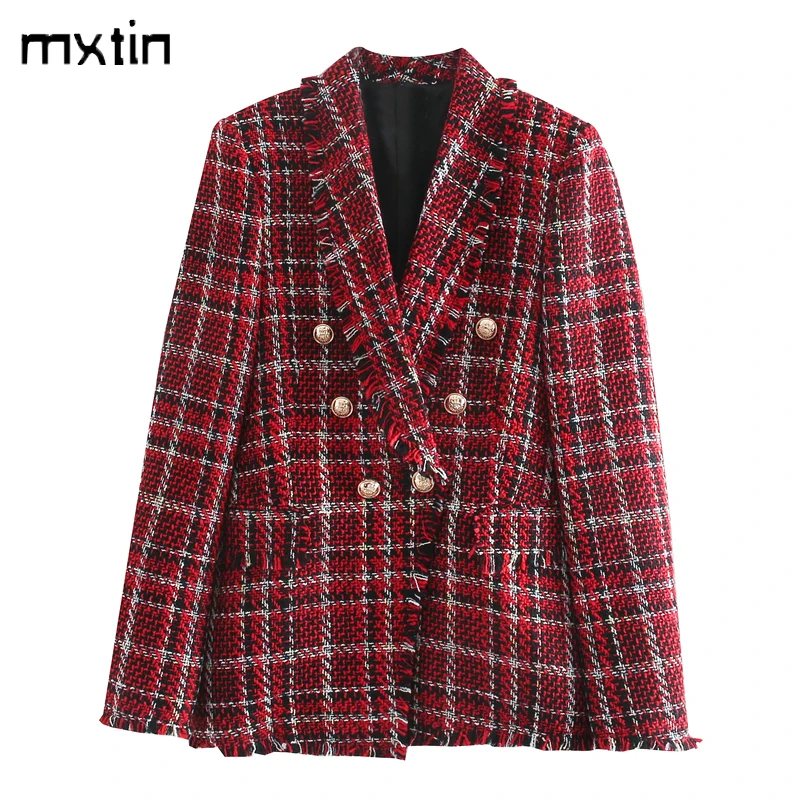 Женский твидовый пиджак Mxtin, модный двубортный пиджак в клетку, винтажная офисная верхняя одежда с кисточками, повседневная одежда, 2020
Женский твидовый пиджак Mxtin, модный двубортный пиджак в клетку, винтажная офисная верхняя одежда с кисточками, повседневная одежда, 2020
