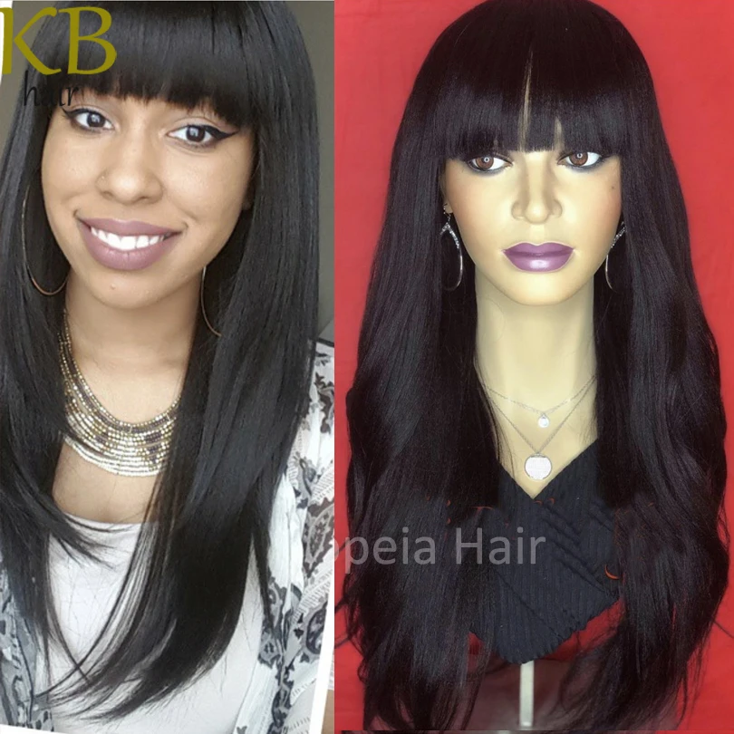 Long Yaki Straight Human Hair Wigs with Bangs Malaysian Hair Coarse Yaki Scalp Top Wigs Full Machine None Lace Wigs For Women
Long Yaki Straight Human Hair Wigs with Bangs Malaysian Hair Coarse Yaki Scalp Top Wigs Full Machine None Lace Wigs For Women