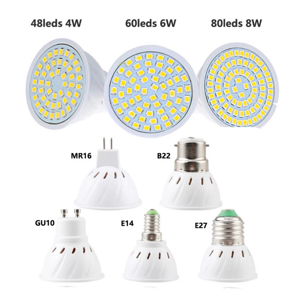 

220V Spotlight Bulb E27 GU10 LED Corn Lamp MR16 LED Lamp 2835 SMD Spot Light Bulbs E14 B22 4W 6W 8W Warm White/Cold White