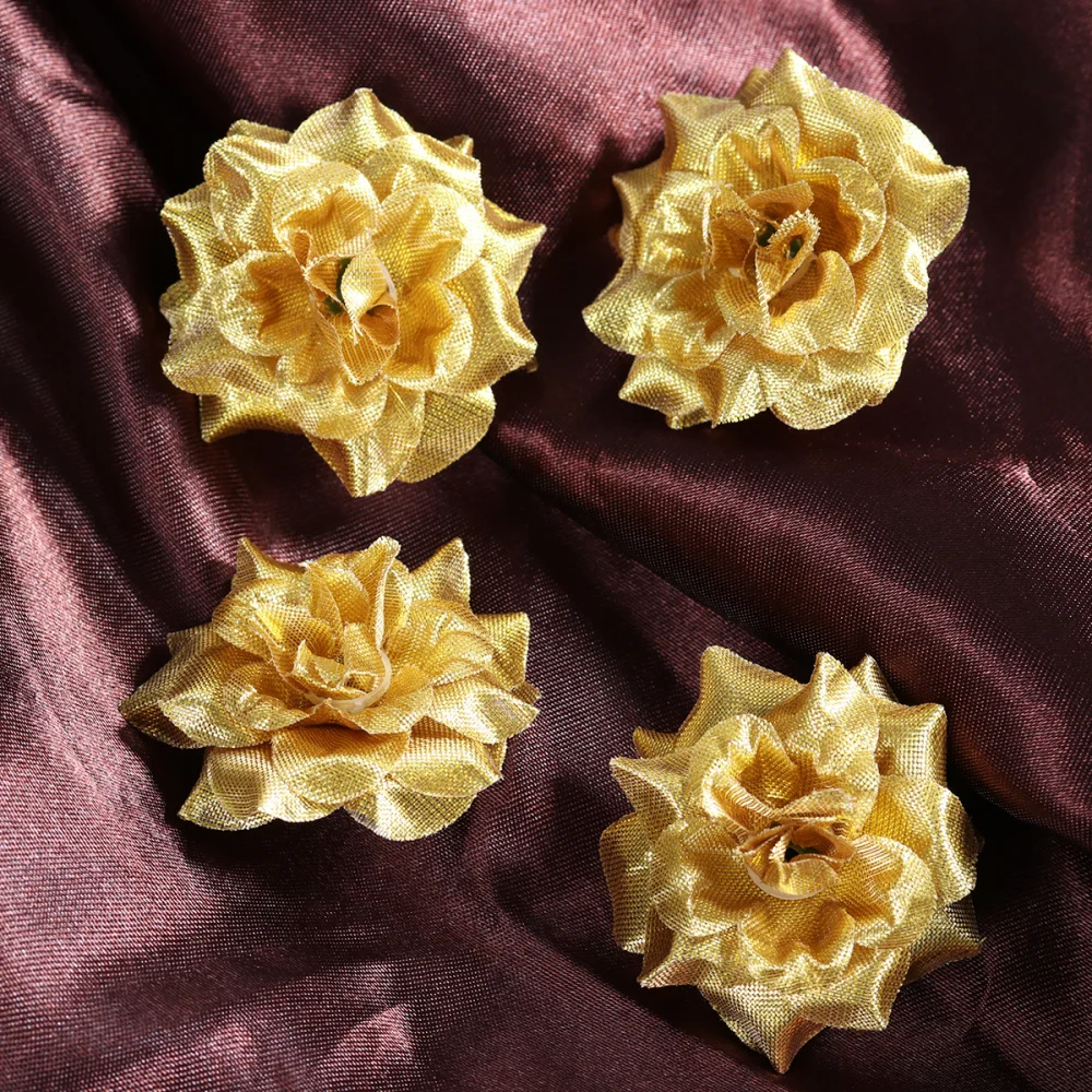 

VORCOOL 50pcs Silk Rose Flower Heads for Hat Clothes Album Embellishment 4.5CM (Golden)