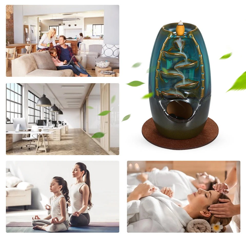 Backflow Incense Burner Waterfall Incense Holder with Anti-slip Mat Ceramic Incense Cones Home Decoration for Yoga Study Room 
Backflow Incense Burner Waterfall Incense Holder with Anti-slip Mat Ceramic Incense Cones Home Decoration for Yoga Study Room