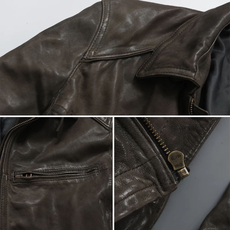 Men's Vintage Sheep Lapel Short Slim Genuine Male Motorcycle Leather Jacket
Men's Vintage Sheep Lapel Short Slim Genuine Male Motorcycle Leather Jacket