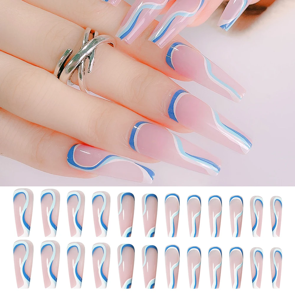 Wave False Nails Acrylic Press On Coffin Nails Full Cover Blue Swirl Gradient Color Fake Nail Art Tips With Glue Sticker Women
Wave False Nails Acrylic Press On Coffin Nails Full Cover Blue Swirl Gradient Color Fake Nail Art Tips With Glue Sticker Women