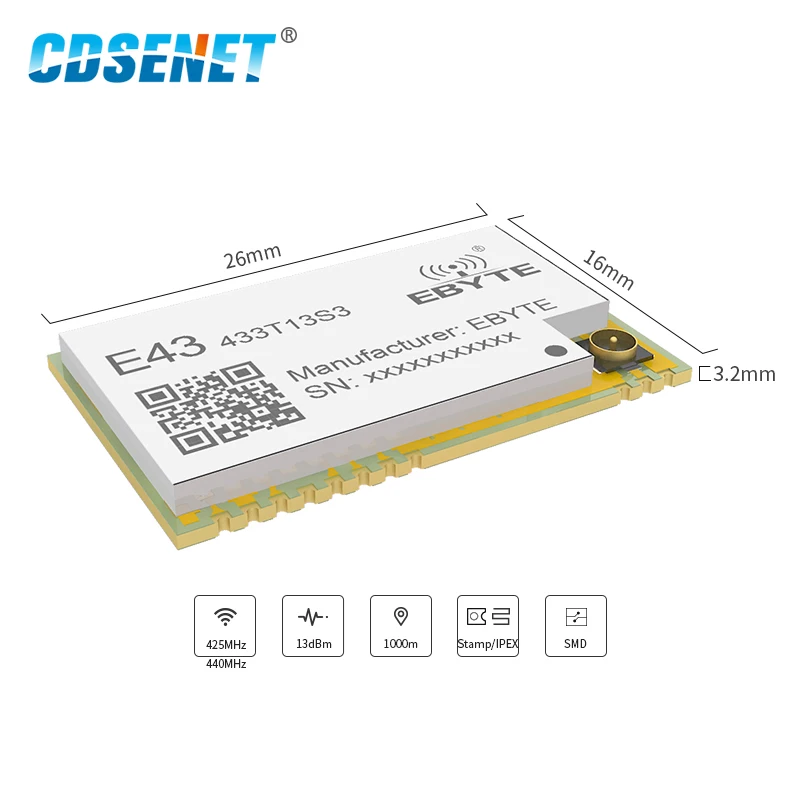 433MHz Transceiver SMD Module 13dBm IPEX E43-433T13S3 GFSK RSSI UART Low Power Consumption 433 mhz RSSI Transmitter Receiver
433MHz Transceiver SMD Module 13dBm IPEX E43-433T13S3 GFSK RSSI UART Low Power Consumption 433 mhz RSSI Transmitter Receiver
