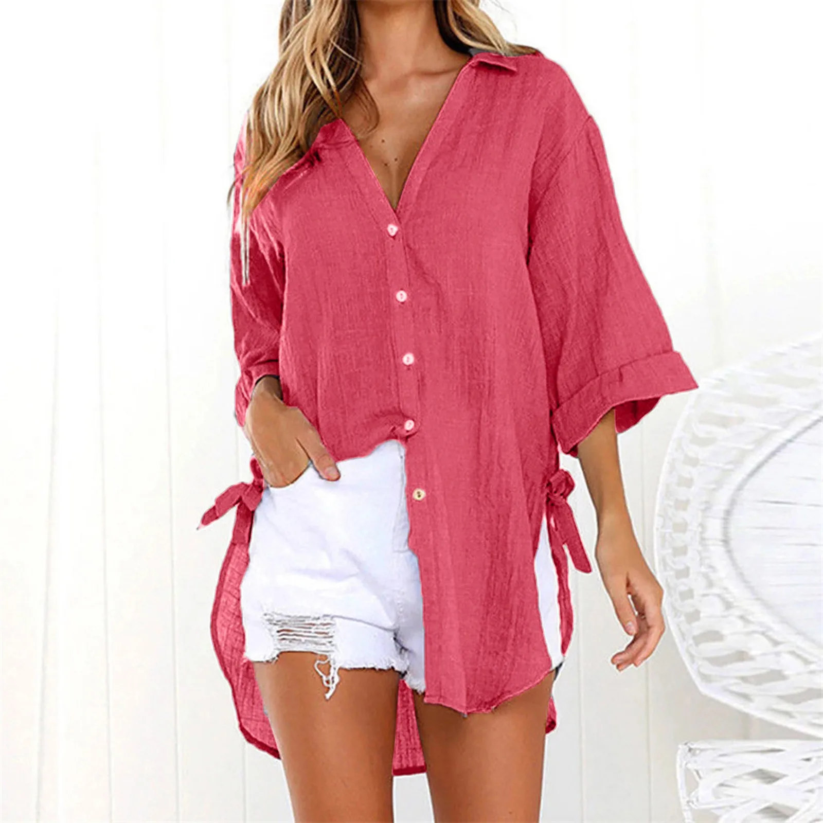 Women Long Shirt Blouse Solid Color Loose Button Cotton Ladies Casual Top Female Clothes Blouses Summer Cardigan Chemisier Femme
Women Long Shirt Blouse Solid Color Loose Button Cotton Ladies Casual Top Female Clothes Blouses Summer Cardigan Chemisier Femme