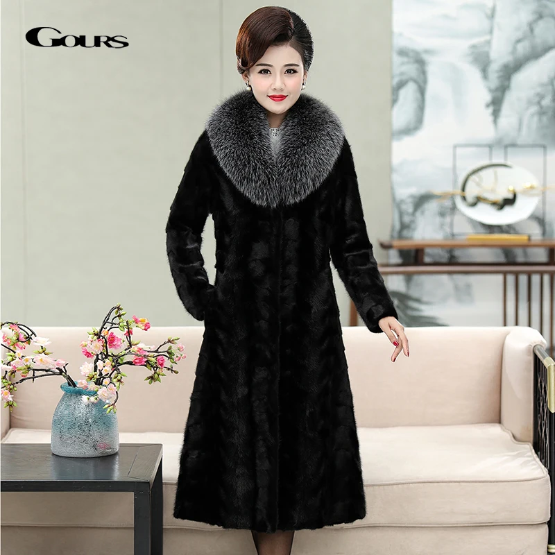 GOURS Winter Women Real Fur Coat Leather Jacket Black Clothe Long Natural Mink Fur Coat Fox Fur Collar Warm Plus Size New PG1920
GOURS Winter Women Real Fur Coat Leather Jacket Black Clothe Long Natural Mink Fur Coat Fox Fur Collar Warm Plus Size New PG1920
