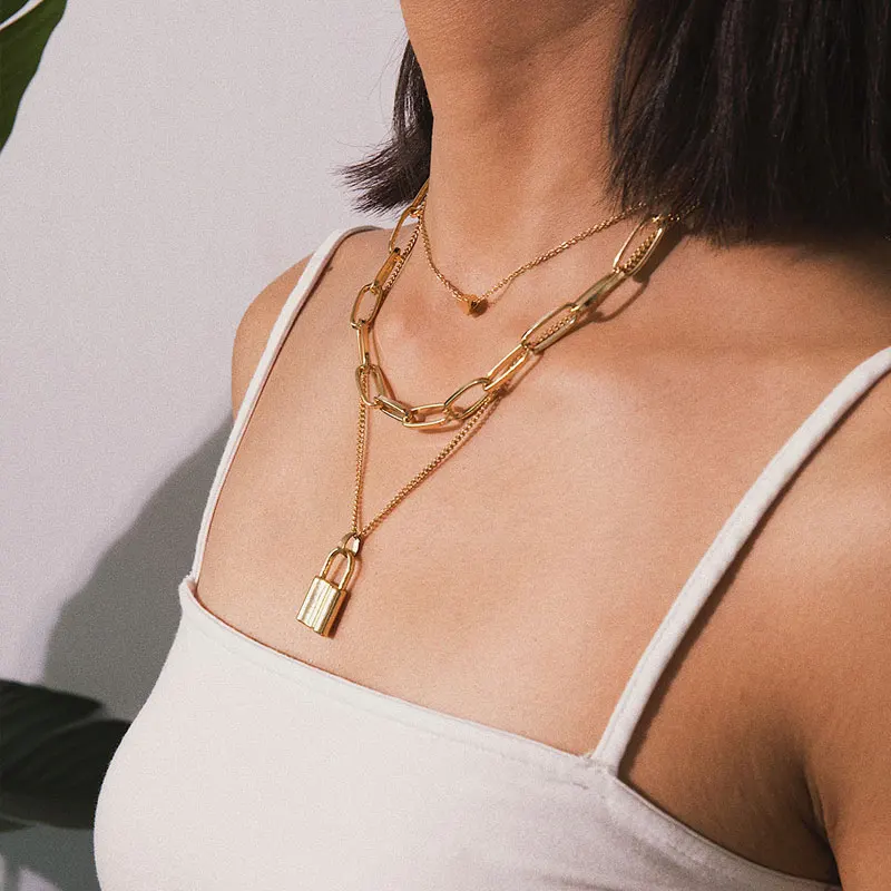 Женское винтажное ожерелье чокер многослойное золотистого цвета с цепочкой на