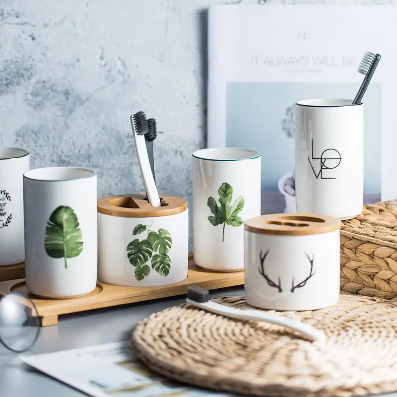 Green Pattern Ceramic Toothbrush Cup Green Plant Couple ToothpasteHolder with Bamboo Tray Mug Bathroom Decoration Accessories
Green Pattern Ceramic Toothbrush Cup Green Plant Couple ToothpasteHolder with Bamboo Tray Mug Bathroom Decoration Accessories