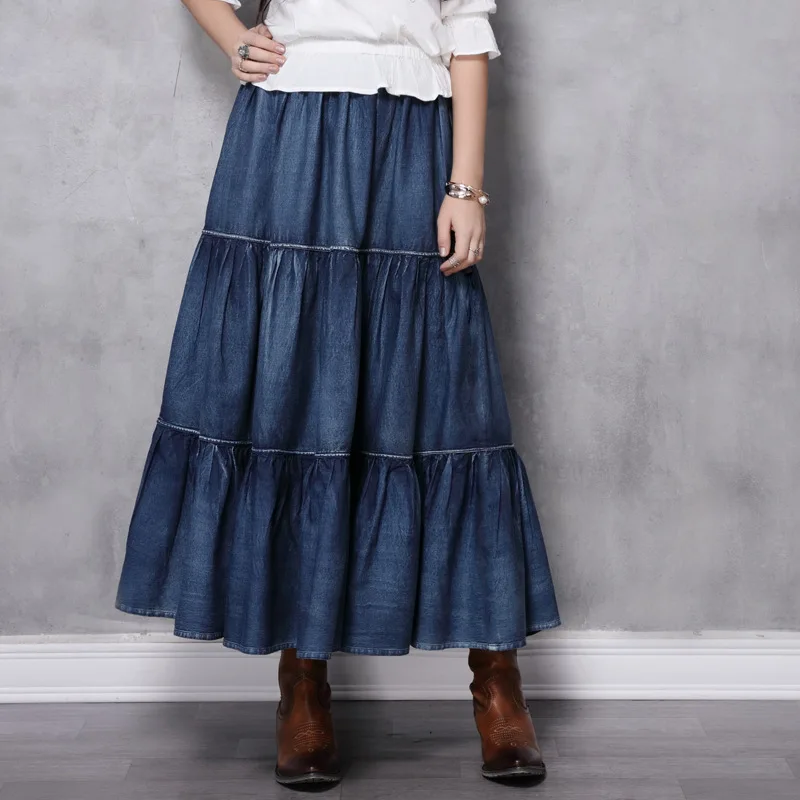 2020 Spring Summer Denim Long Skirt Woman Retro Style Vintage Solid Elastic Waist Patchwork All-match Cake Skirts
2020 Spring Summer Denim Long Skirt Woman Retro Style Vintage Solid Elastic Waist Patchwork All-match Cake Skirts