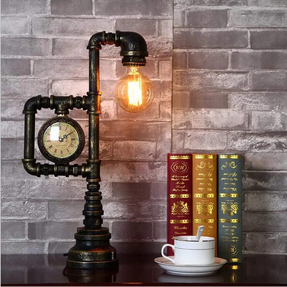 Steampunk Industrial Retro Metal Water Pipe Table Light, E27 Edison Iron Bedside Desk Lamp,
Steampunk Industrial Retro Metal Water Pipe Table Light, E27 Edison Iron Bedside Desk Lamp,