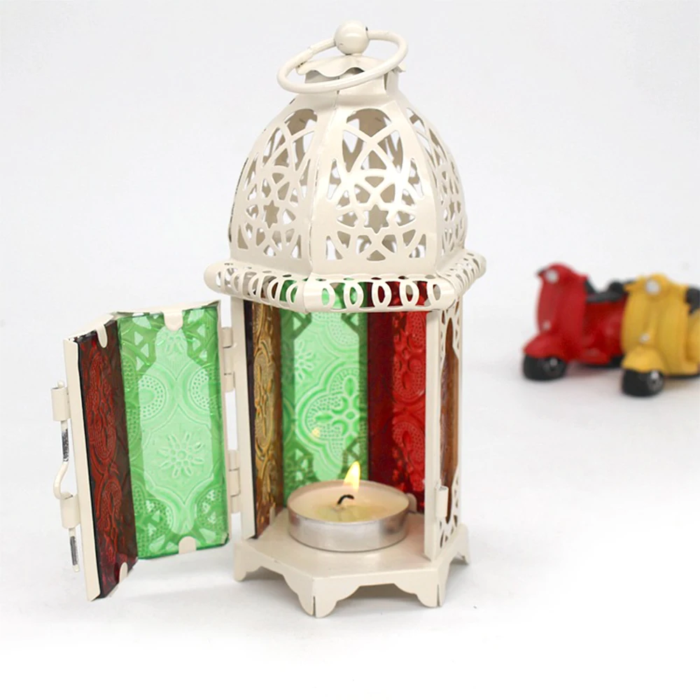 European Lantern Candle Holder Portable Iron Stained Glass Hollow Out Vintage Candlestick For Home Bar Candle Lamp
European Lantern Candle Holder Portable Iron Stained Glass Hollow Out Vintage Candlestick For Home Bar Candle Lamp
