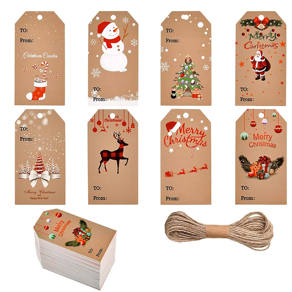

100 шт. рождественские бирки, карточка из крафт-бумаги, Подарочная этикетка «сделай сам», подвесные бирки для упаковки подарков, декор для подарочной карты, товары для рукоделия