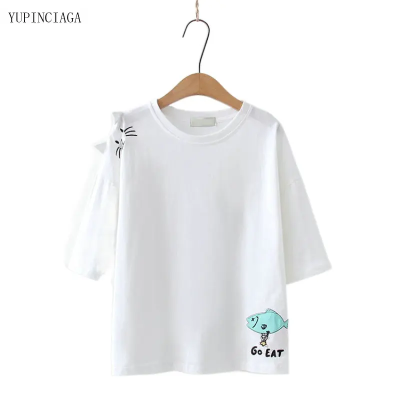 Summer 2021 Women T-Shirt Cartoon Cat Fish Embroidery Female Casual Round Neck T-Shirts Cotton Tops Tees 2117770
Summer 2021 Women T-Shirt Cartoon Cat Fish Embroidery Female Casual Round Neck T-Shirts Cotton Tops Tees 2117770