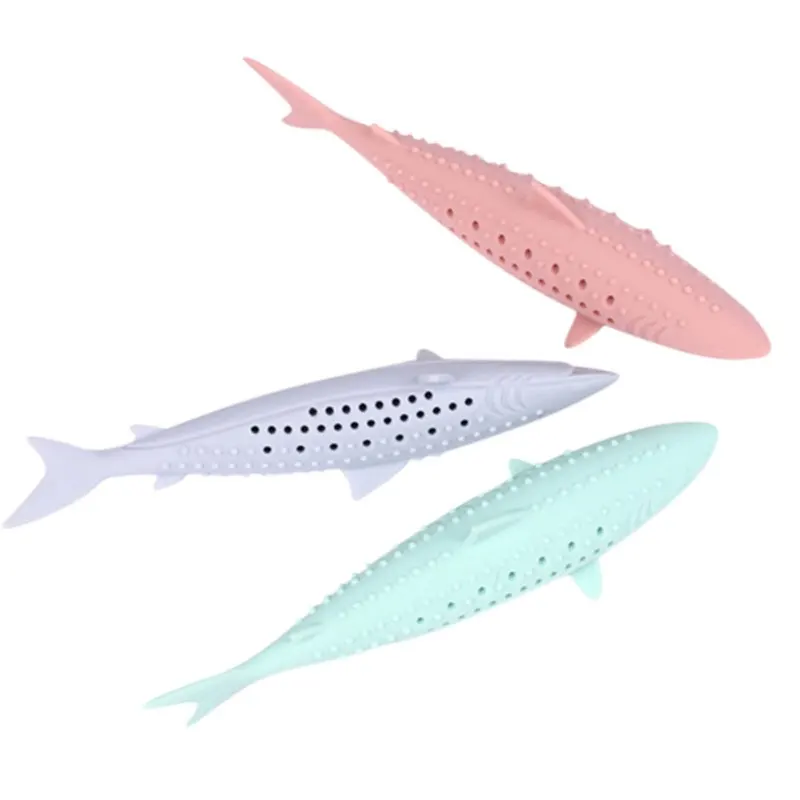Lovely Pet Cat Fish Shape Toothbrush With Catnip Pet Eco-Friendly Silicone Molar Stick Teeth Cleaning Cat Gifts