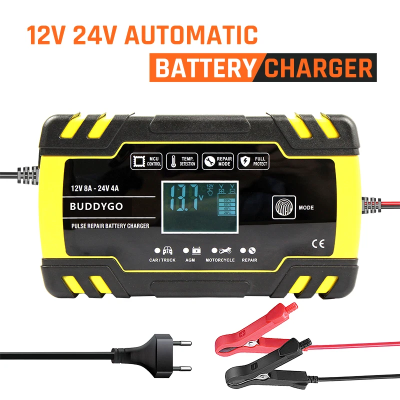 FOXSUR 12V 24V Car Battery Charger,AGM GEL WET EFB Lead Acid High Power Pulse Repair Motorcycle Battery Adapter With LCD Display
FOXSUR 12V 24V Car Battery Charger,AGM GEL WET EFB Lead Acid High Power Pulse Repair Motorcycle Battery Adapter With LCD Display