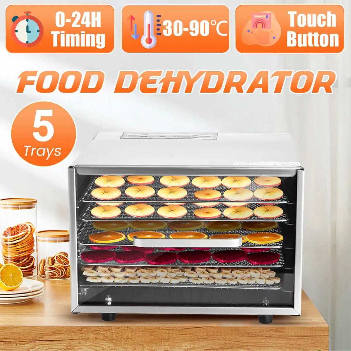 400W 5 Trays Food Dehydrator Snacks Dehydration Dryer Fruit Vegetable Herb Meat Drying Machine Stainless Steel 220V
400W 5 Trays Food Dehydrator Snacks Dehydration Dryer Fruit Vegetable Herb Meat Drying Machine Stainless Steel 220V
