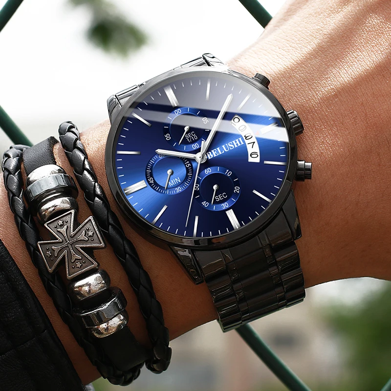 

BELUSHI Mens Watches Full Steel Chronograph Waterproof Sport Quartz Watch Men Top Brand Luxury Wristwatches Relogio Masculino