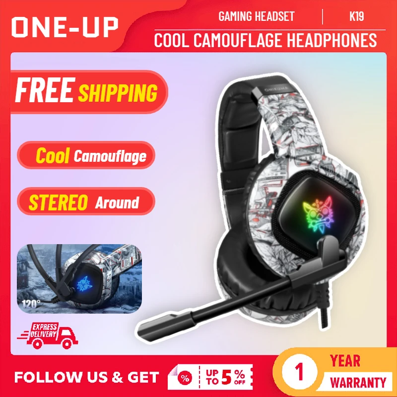 Onikuma K19 Camo 3.5mm Gaming Heaset PS4 PC Gamer Stereo Earphones Subwoofer Headphone with Mic/LED Light RGB
Onikuma K19 Camo 3.5mm Gaming Heaset PS4 PC Gamer Stereo Earphones Subwoofer Headphone with Mic/LED Light RGB