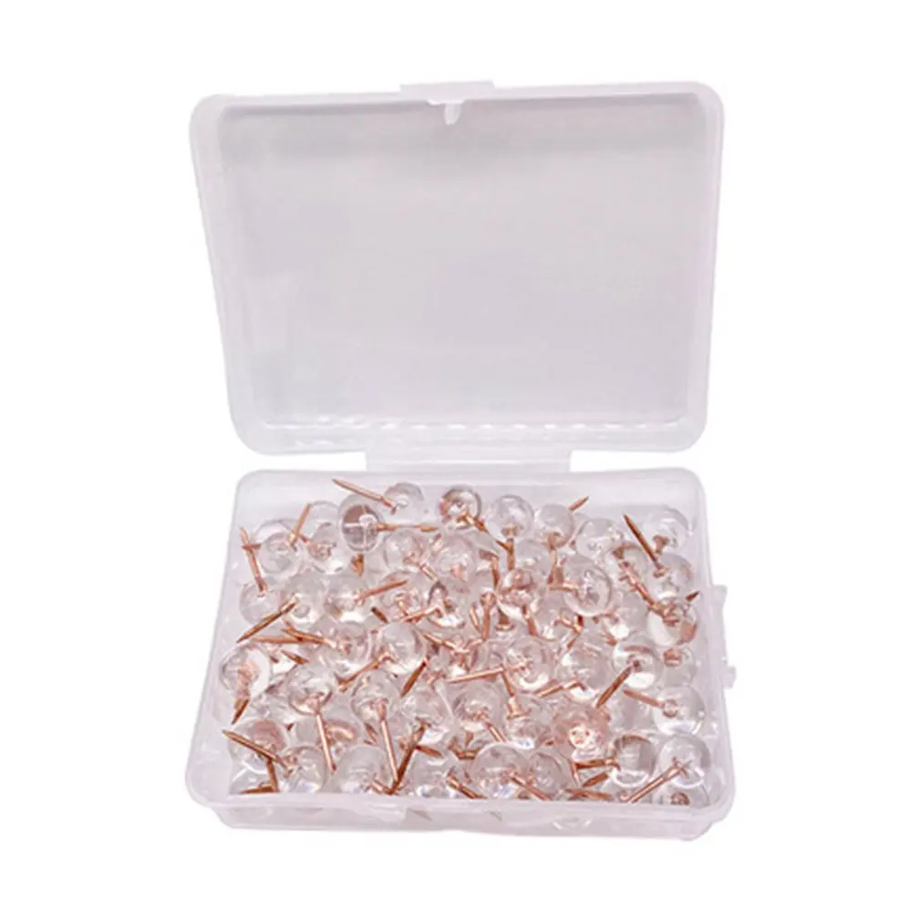 100 pcs/box Transparent Rose Gold Push Pins Thumb Thumbtack Board Pins Drawing Photo Wall Studs Office School Supplies 
100 pcs/box Transparent Rose Gold Push Pins Thumb Thumbtack Board Pins Drawing Photo Wall Studs Office School Supplies