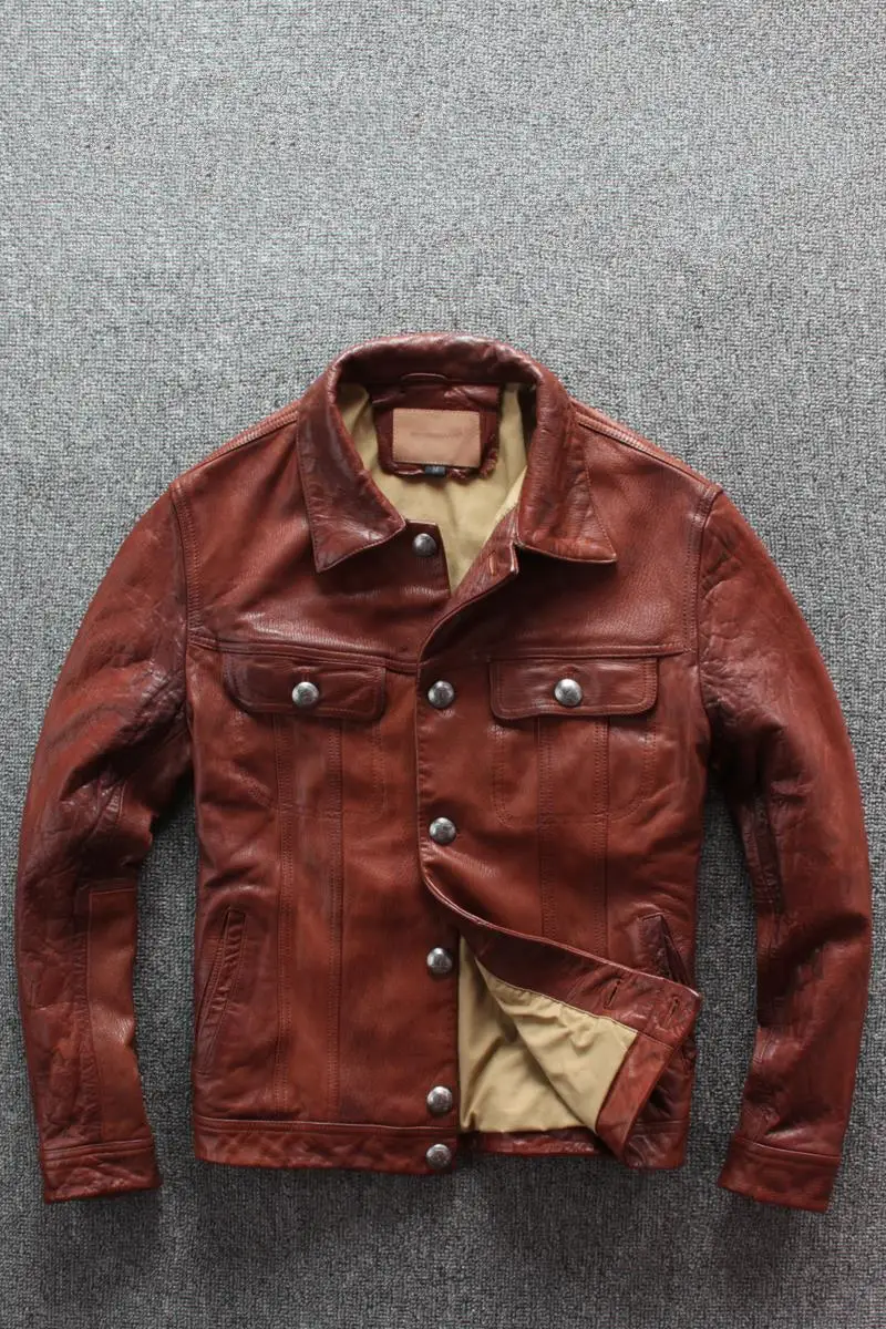 genuine Japanese vintage leather jacket men oil wax sheepskin single breasted short casual leather coat men wine red black
genuine Japanese vintage leather jacket men oil wax sheepskin single breasted short casual leather coat men wine red black