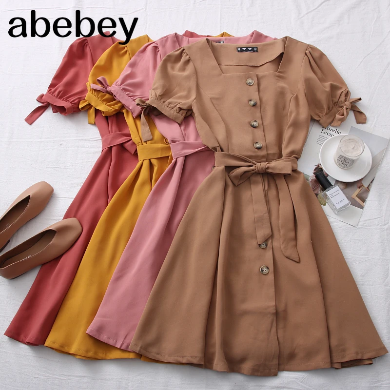 2021 New Spring Summer Stylish All-match solid Dress square collar single breasted Dress waist strap short sleeve Dress
2021 New Spring Summer Stylish All-match solid Dress square collar single breasted Dress waist strap short sleeve Dress