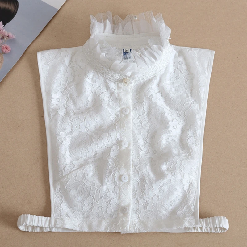 Women Faux Pearl Beading Ruffled Stand Fake Collar Floral Lace Half Top Blouse
Women Faux Pearl Beading Ruffled Stand Fake Collar Floral Lace Half Top Blouse