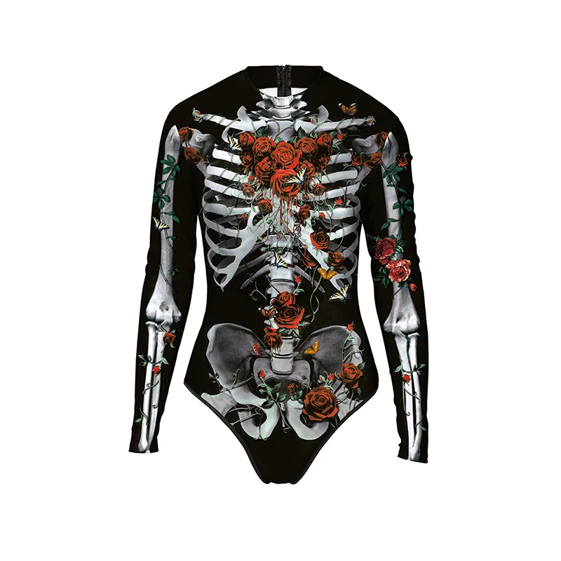 2021 New Red Rose Human Skeleton Printing 3D Digital Seaside Beach Sunscreen Quick-drying All-in-one Swimsuit | Спорт и развлечения