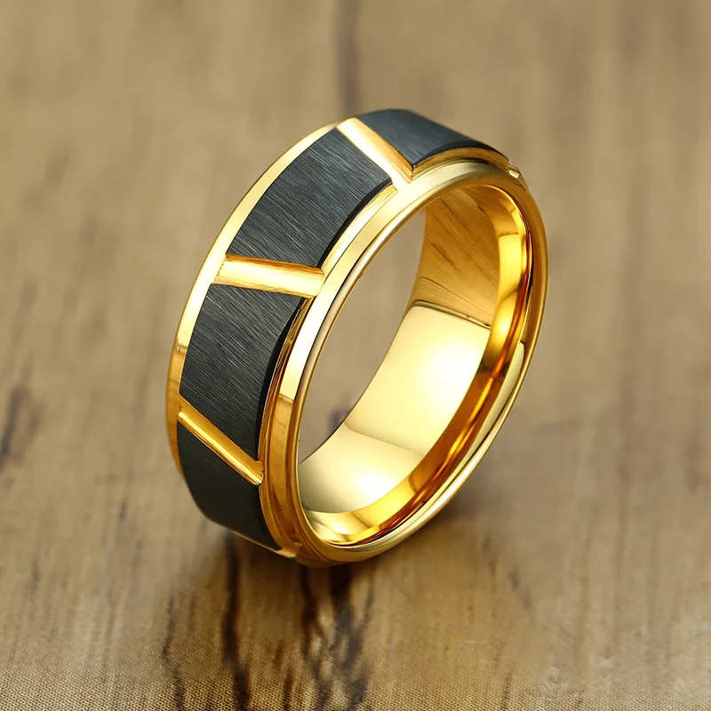 Новинка 2020 Золотое черное вольфрамовое кольцо Простой Круглый обручальный стиль