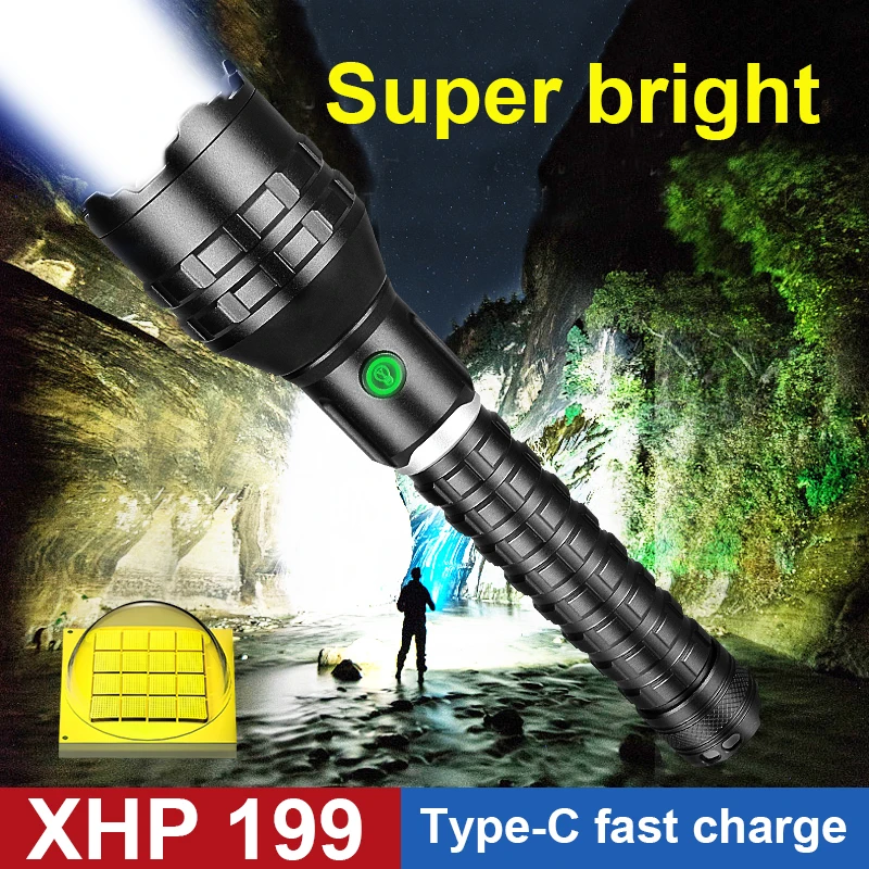XHP199 Super Bright LED Flashlight Ultra Powerful Rechargeable Tactical FlashLight 18650 26650 Torch Light XHP90 Camping Lantern
XHP199 Super Bright LED Flashlight Ultra Powerful Rechargeable Tactical FlashLight 18650 26650 Torch Light XHP90 Camping Lantern